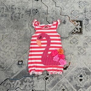 Mudpie flamingo bubble romper, 9-12 months